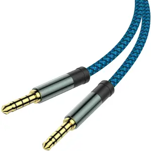 2 Pack TRRS 3.5mm Audio Cable, 5Ft 4-Conductor (4 Pole) with Mic[Microphone Compatible] Nylon Braided Aux Cord Compatible Car Home Stereos,Speaker,Headphones,Sony(Blue)