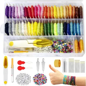 400+Pcs Friendship Bracelet String Kit String Bracelet Making Kit with 50 Skeins Embroidery Floss   Thread, 400 count Friendship Bracelet Beads, 37 count Embroidery Tools and Storage Box