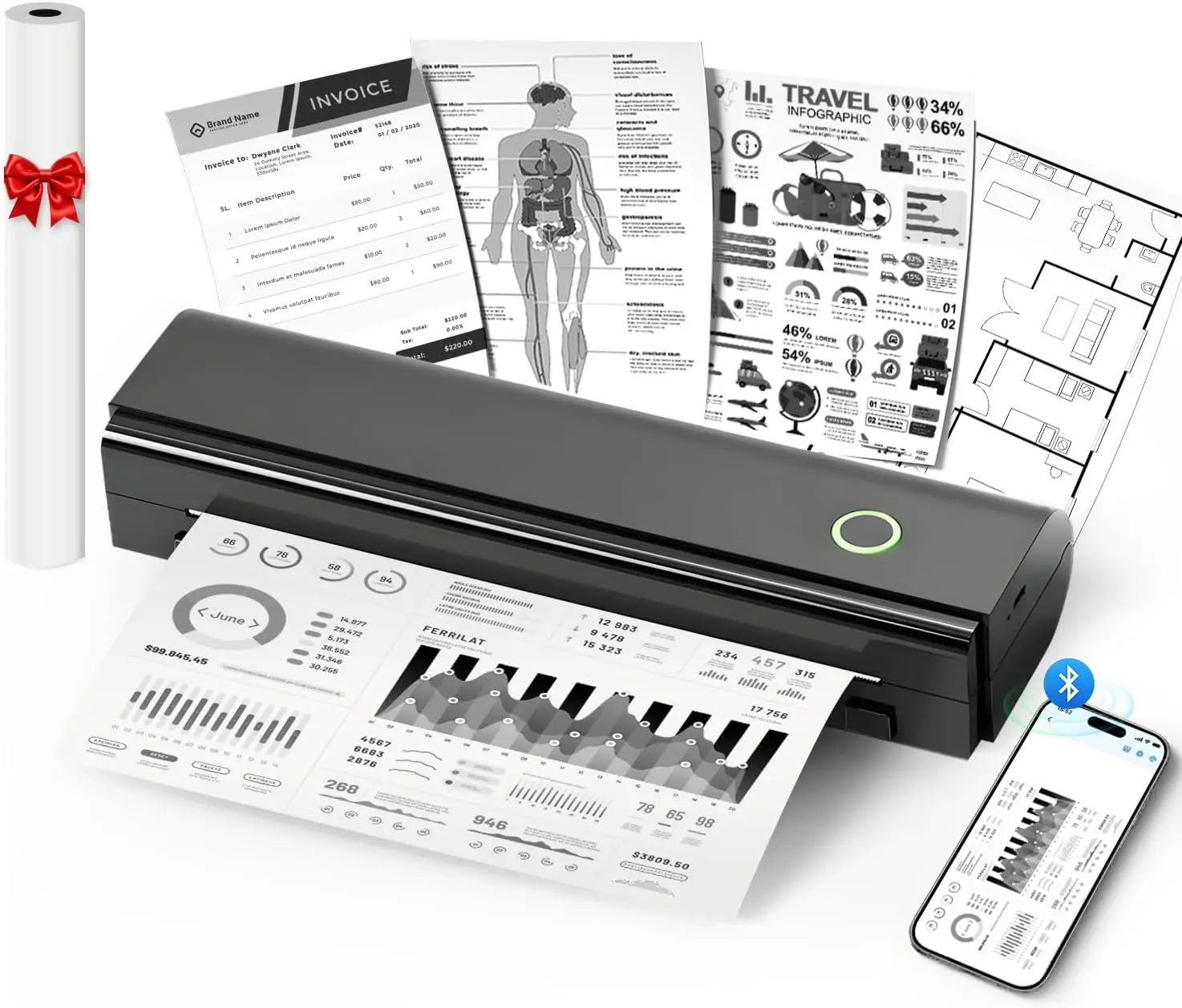 Portable Printers Wireless for Travel, N80 Bluetooth Thermal Printer