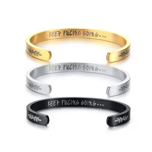 OIDEA Inspirational Open Cuff Bracelet Set for Women Men, Stainless Steel Engraved Motivational Bangle, 3-Pack