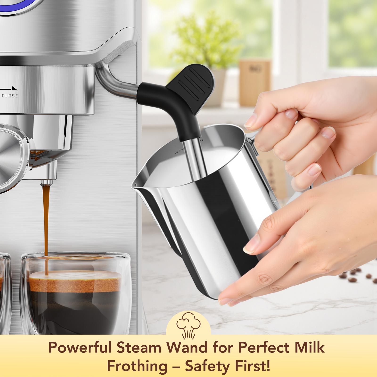 COWSAR 20 Bar Espresso Machine, Professional Espresso Maker with Milk Frother Steam Wand, Compact Stainless Steel Coffee Machine with 40.5oz Removable Water Tank for Cappuccino, Latte