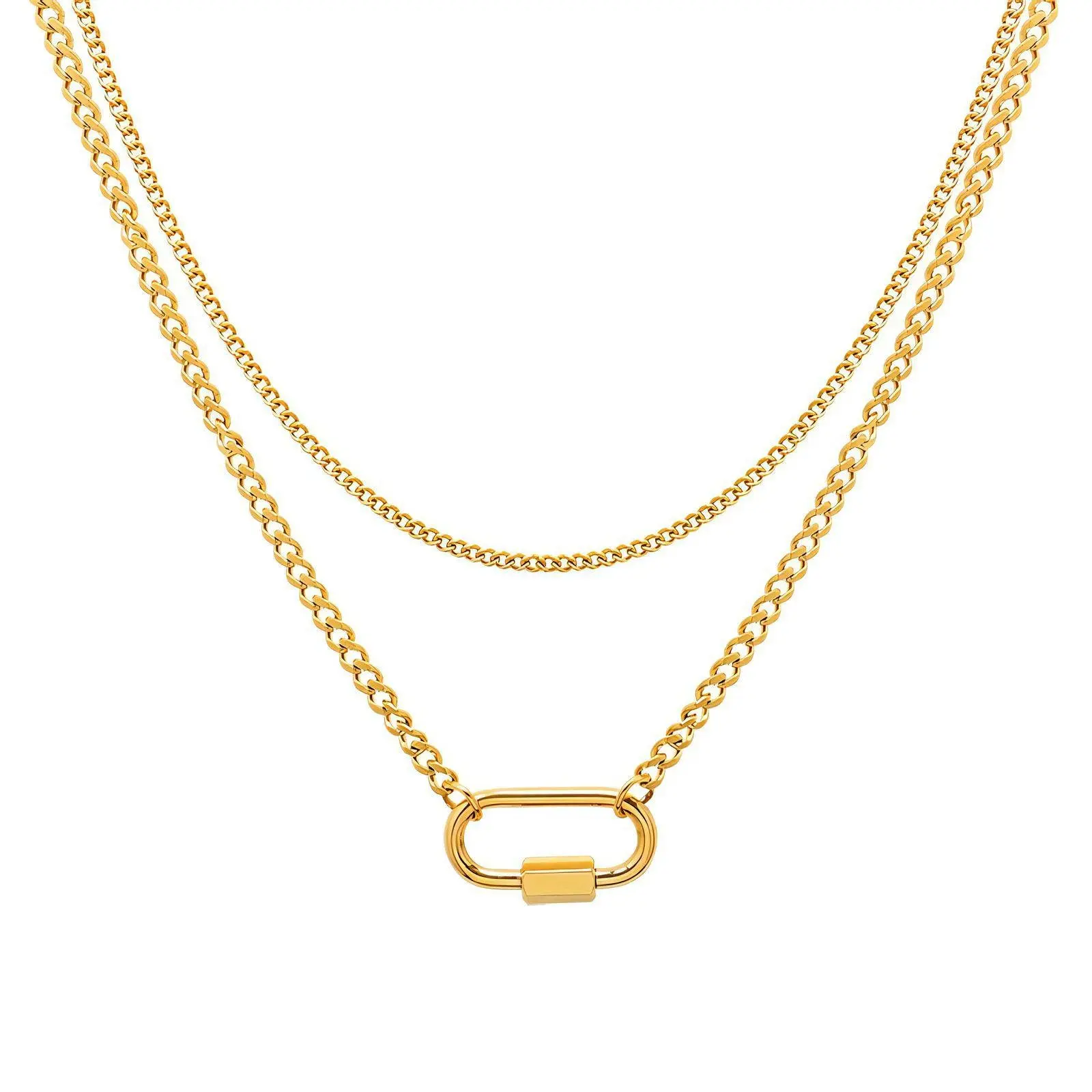 Fallon Double Chain Pendant Necklace - Layered Gold Jewelry for Women