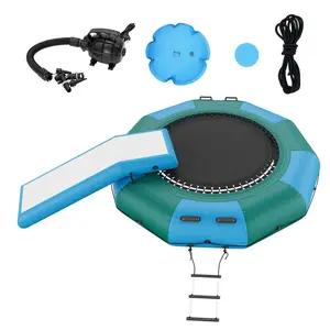 VEVOR Inflatable Water Bouncer, TikTokShopBlackFriday, 10ft Recreational Water Trampoline, Portable Bounce Swim Platform with Slide, 3-Step Ladder & Electric Air Pump, Kid Adult Floating Rebounder for Pool Lake Water Sports