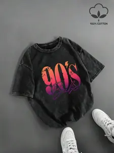 Women's Letter Print Vintage Round Neck Breathable Tee, Casual Fit Short Sleeve Streetwear Vibe T-shirt for Daily Wear, Ladies Summer Tops, Womenswear