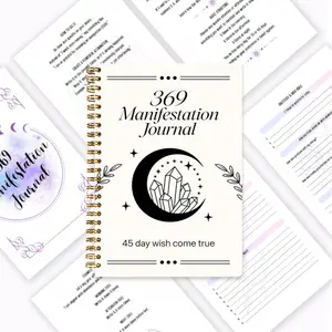 369 Manifestation Diary, Black Crystal Moon Design Planner Notebook, 45-Day Wish-Realization Self-Growth Manual, 100 pages of high-quality paper, 3-6-9 Guiding Script, containing daily gratitude prompts, spiritual affirmations and guiding questions, writt