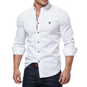 Men’s Solid Color Long Sleeve Button Down Shirt Slim Fit Casual Dress Shirt Lightweight Breathable Smart Casual Streetwear Business Casual Everyday Fashion Top for Men Natural Menswear