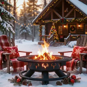 BALI OUTDOORS 47 Inch Wood Fire Pit with Removable Cooking Grill - Round Heavy Duty Modern Firepit Stove for Outdoor Cooking & Gatherings Christmas Gift