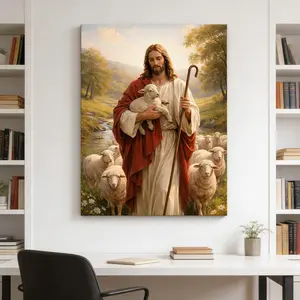 This Jesus-themed wall art depicts the scene of Christ seeking out His lost flock, symbolizing the image of the Good Shepherd. It serves as a heartfelt gift and also functions beautifully as a hanging wall decoration.