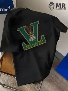 Men's Fashion T-Shirt, Trendy Graphic Print, Round Neck Short Sleeve, Slim Fit Knit Top, Casual Street Style, All-Season Wear