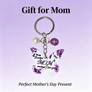 Flower Butterfly Mom Keychain, Pearl Cross Pendant, Mother's Day Gift, Backpack Key Decoration, Multi-Scene Decorative Keychain, Metal Keychains