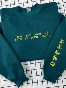 Book And Movies Embroidery Sweatshirt, Gift for Book Lover, Embroidery May The Odds Be Ever In Your Favor, Bookish Embroidery, Mockingjay