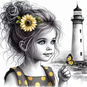 New Arrival DIY 5D Diamond Painting Kit, Diamond Art Tools, Lighthouse and Little Girl Theme, Full Drill Mosaic Craft, Home Wall Decor Gift