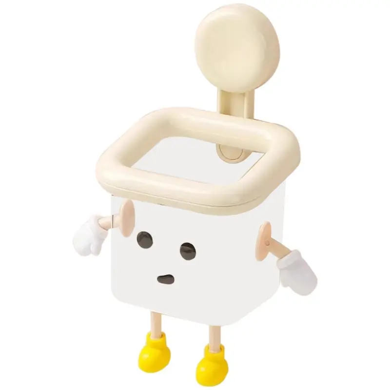 Suction Cup Storage Robot - Cartoon Toothbrush Holder, 13x12cm Shelf Rack with Strong Adhesive and Bottom Water Outlet, Bathroom Organizer for Toothbrush Cosmetic Display Home Kitchen Sink Shower