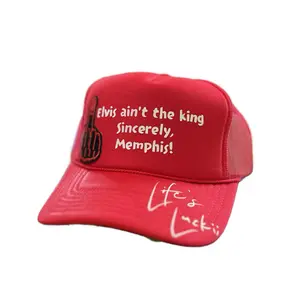 Life's Luckii Memphis Trucker Hat Elvis Ain't The King Sincerely Memphis Red Adjustable Cap