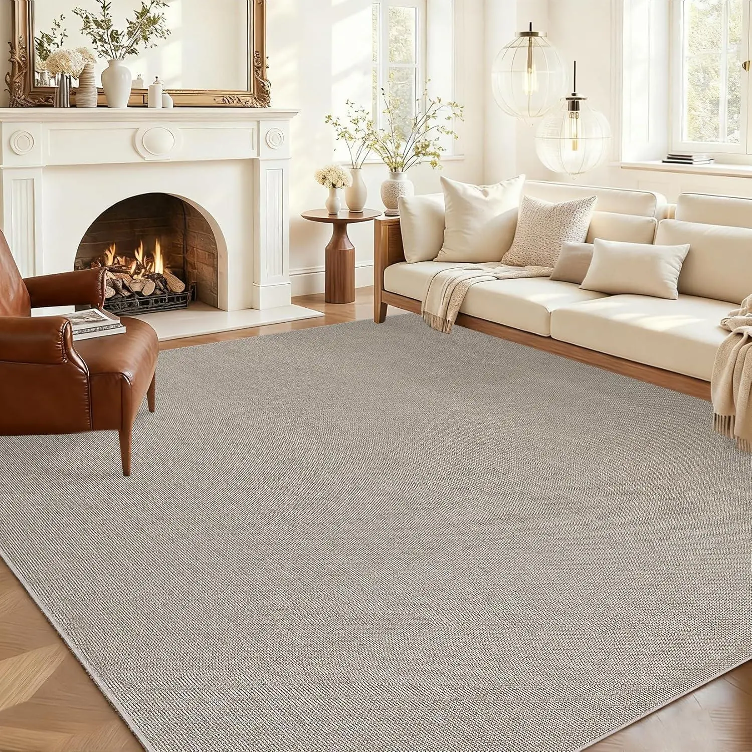 GAOMON Large Washable Rug 9x12 Modern Solid Rugs for Living Room Non Slip Woven Textured Bedroom Rug Ultra-Thin Non-Shedding Farmhouse Carpet Neutral Foldable Throw Rugs for Bedroom Office Taupe Camel 2*6ft(61*183cm)