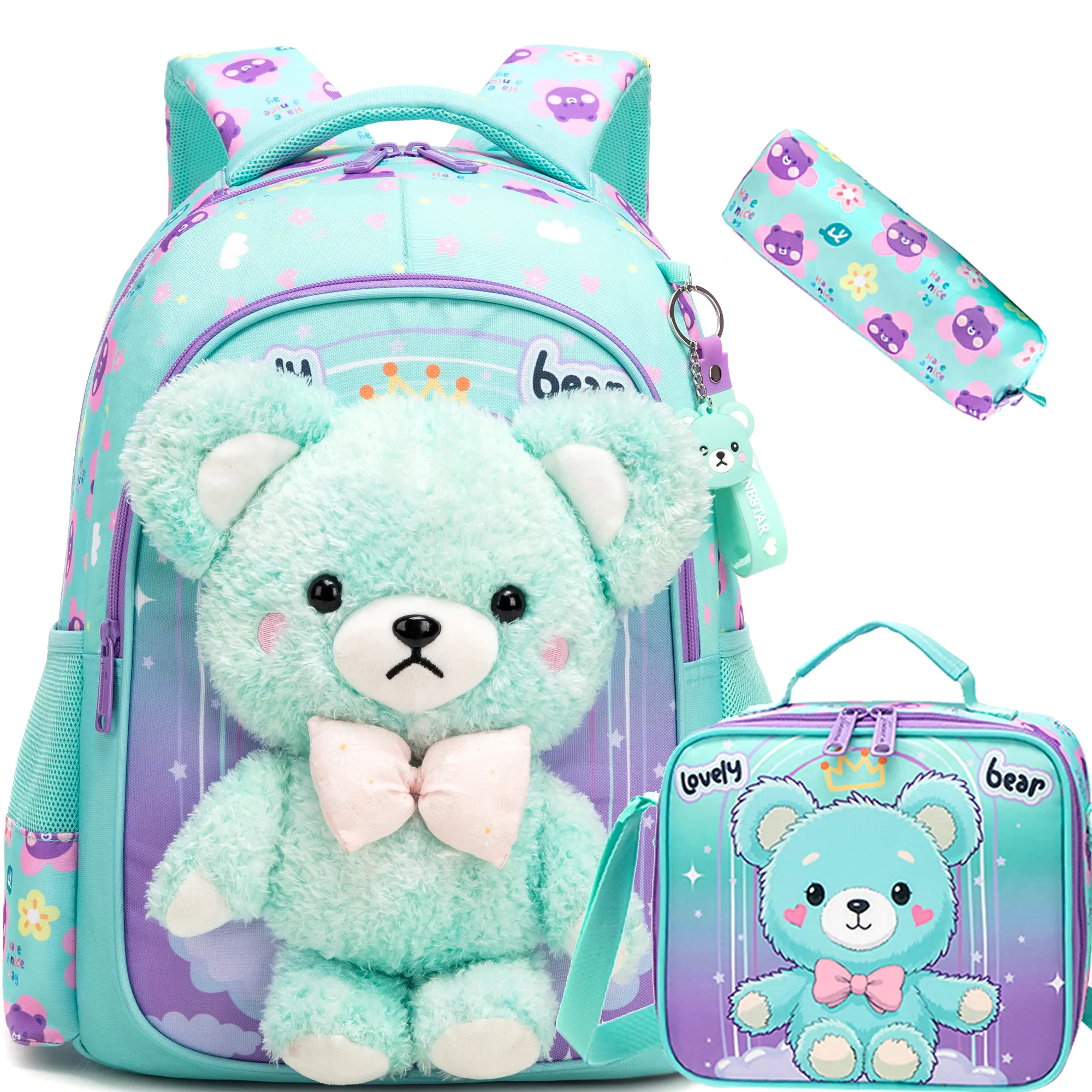 Kids' Matching Bear 3-Piece Back-to-School Bundle - Backpack, Lunch Box, Pencil Case