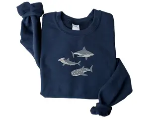 Embroidered Shark Sweatshirt, Whale Shark Sweatshirt, Hammerhead Sweatshirt, Bull Shark Sweater Fabric