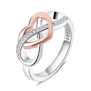 LAZA 925 silver and rose gold plated heart infinity ring | Sparkling zircon inlay | Engagement, wedding, anniversary gift | Symbolizes eternal love