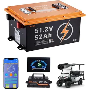 VEVOR 48V (51.2V) 52AH Lithium Golf Cart Battery, with 15A Charger, Lifepo4 Battery Kit, Built - in 100A BMS, with Bluetooth Mobile APP Display Monitor, 4000 Cycles, for Golf Carts, Trolling MotorsVEVOR Super Brand Day