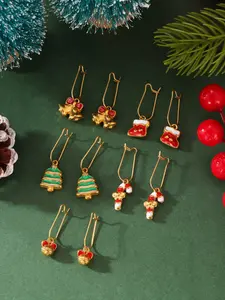 Christmas Stainless Steel Bell Hat Boots Earrings Set for Women, Party Style Holiday Jewelry, All Seasons Accessory