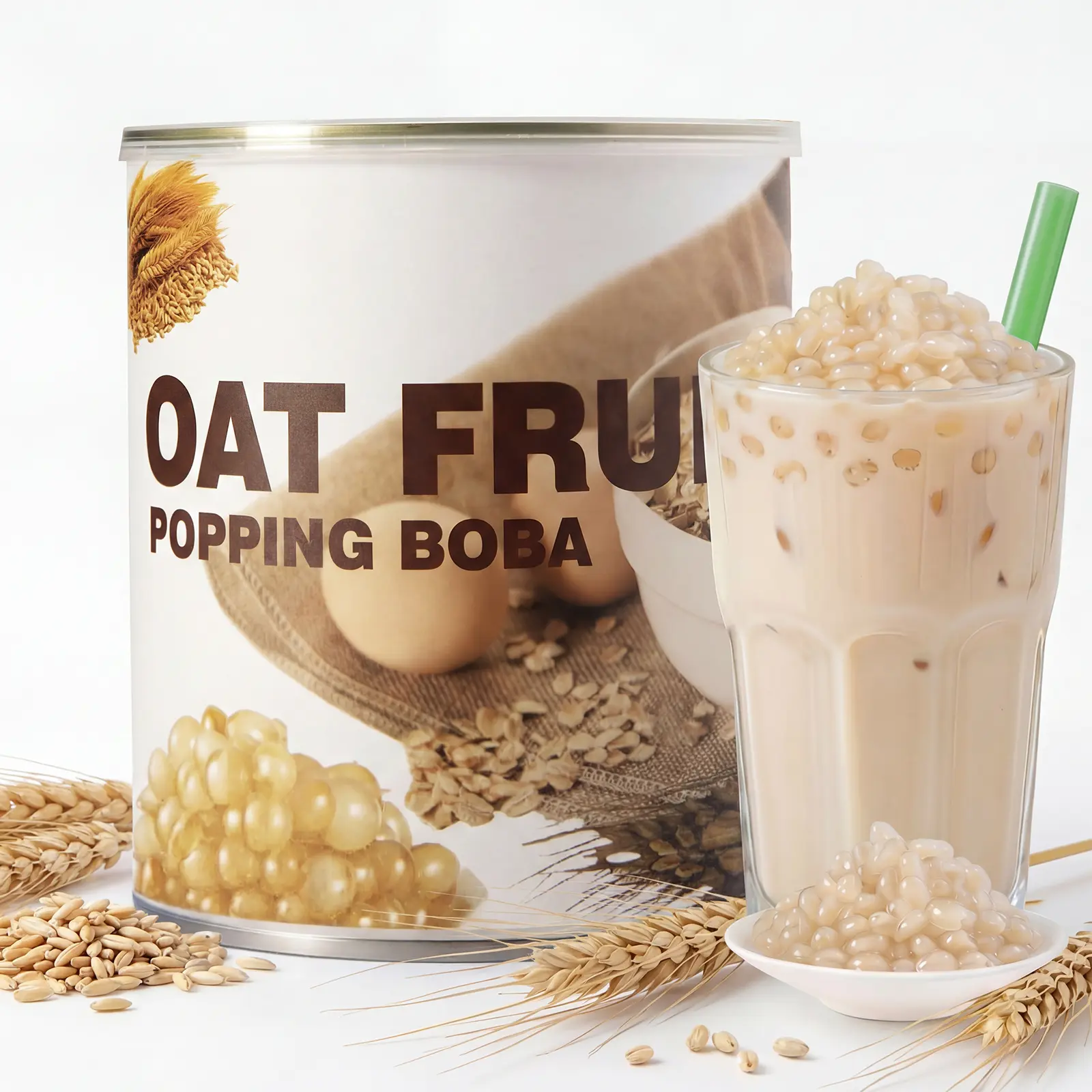 T&Tea Oat-Inspired Vegan Pulp Popping Boba Pearls, 1.87 LB, No Added Sugar,Grain-Infused Bursting Boba with Real Oat Pulp, Layered Chewy Texture for Bubble Tea, Milk Tea, Smoothies, Desserts & Ice Cream