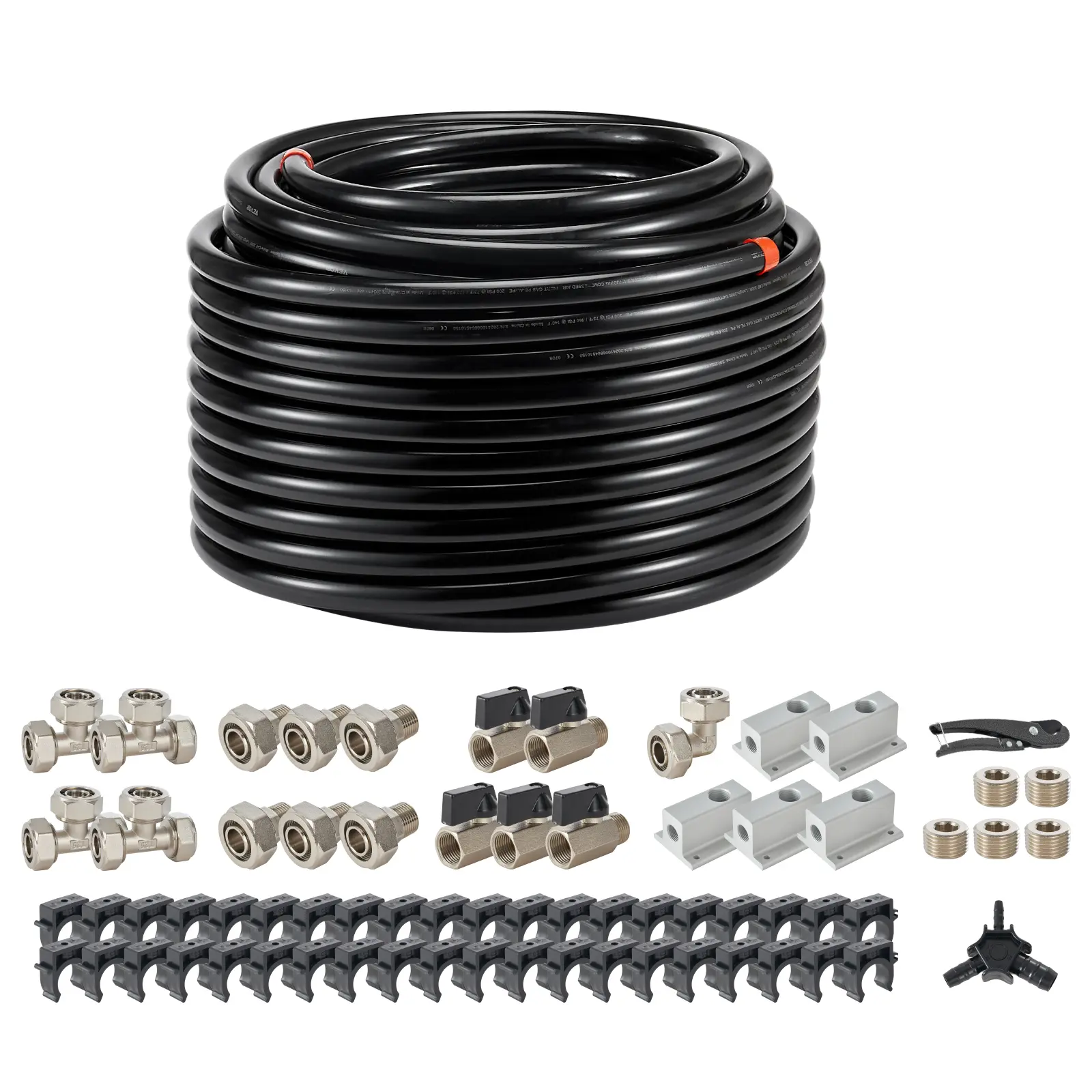 【summerfinds】VEVOR Air Compressor Line Kit, 200FT x 3/4", HDPE-Aluminum Compressed Air Piping System, Leak-Proof & Easy-to-Install, Compressed Air Line Tubing Kit for Garages Workshops, Black