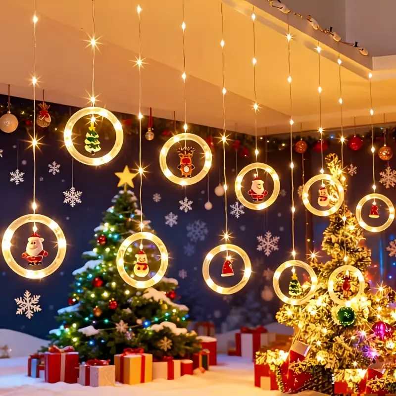 USB LED Christmas curtain lights, Santa Claus cartoon design indoor room decor window holiday string lights, shop window display, festive themed decorations, fun lighting, durable lighting, decorative lighting, for Christmas enthusiasts and party planners