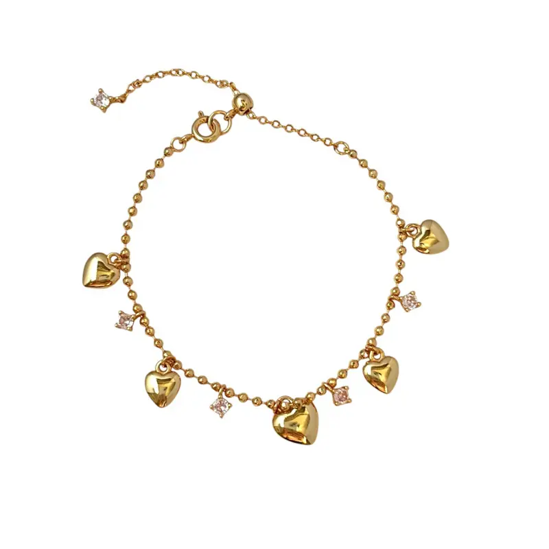 Adjustable CZ Love Heart Charm Bracelet for Women
