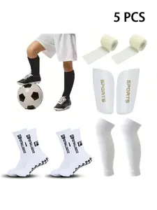 5 Pieces Unisex Football Sports Training Equipment Comfortable Breathable Anti Slip Wear Resistant Football Socks Basketball Socks Running Cycling Hiking Socks Elastic High Quality Sock Covers Calf Socks Adhesive Bandages Anti Collision Shin Guards