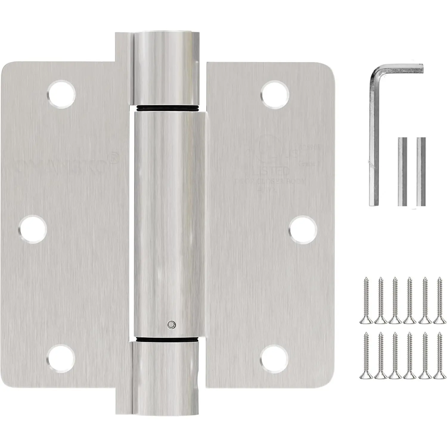 2 Pack Self Closing Door Hinges 3.5 inch Satin Nickel Door Hinges Spring Loaded Auto Close Hinges 1/4'' Radius Corners Adjustable Tension for Interior Door 3 1/2 Auto Self-Closing Hinge
