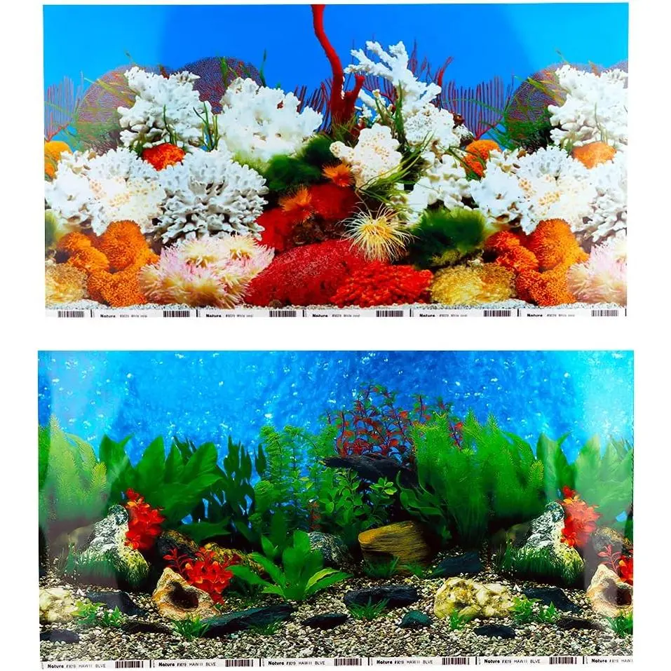 2 Pack Fish Tank Background Sticker Double-Sided Adhesive Wallpaper Aquarium Decorative Picture (20.4" x 11.8")
