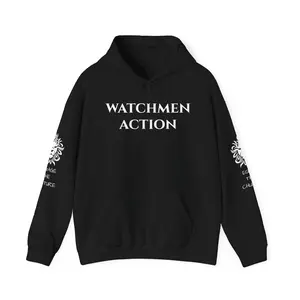 Watchmen Action Hoodie — "You + Courage = Action" Vintage Crest Graphic Sweatshirt