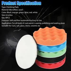 6pcs 6 Inch Car Buffing Pads Polishing for Drill Sponge Kit Waxing Foam Polisher