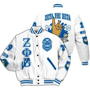 Zeta Phi Beta Varsity Jacket, Hand Sign White Rose 1920 Sorority Letterman Coat, Personalized ZΦΒ Greek Apparel, Finer Womanhood Sisterhood Unique Gift