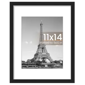 11x14 Picture Frame, Display Pictures 8x10 with Mat or 11x14 Without Mat, Wall Hanging Photo Frame, Black, 1 Pack Glass Room