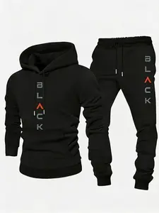 Men's street style printed letter hooded sweatshirt+leg binding pants set, featuring both American retro and Korean street styles made of high-quality fabrics,