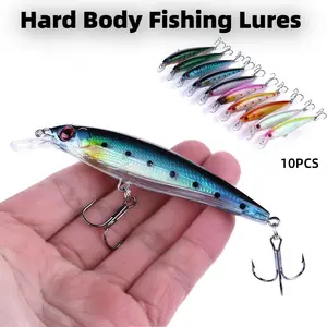 10PCS Long Minnow Fishing Lures, 13.5cm 15.4g Floating Hard Wobbler Crankbait, 3D Eyes Artificial Bait for Trout Pike Carp Freshwater Fishing