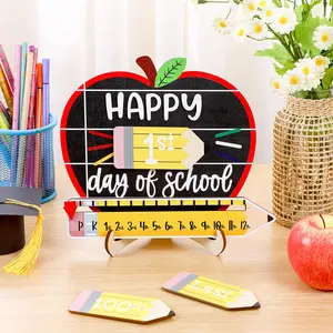First & Last Day of School Sign Reusable Dry Erase 8" - Back to School Board Gifts Wooden Pencil Style, Cute Pencil Bow Notebook Design for Pre-K Kindergarten Photo Props First Day Last Day Traditions Teachers Parents Essentials Class of 2026