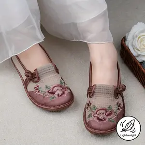 Ethnic Style Embroidered Shoes for Women, Summer Slip-On Retro Fashion Hanfu Shoes