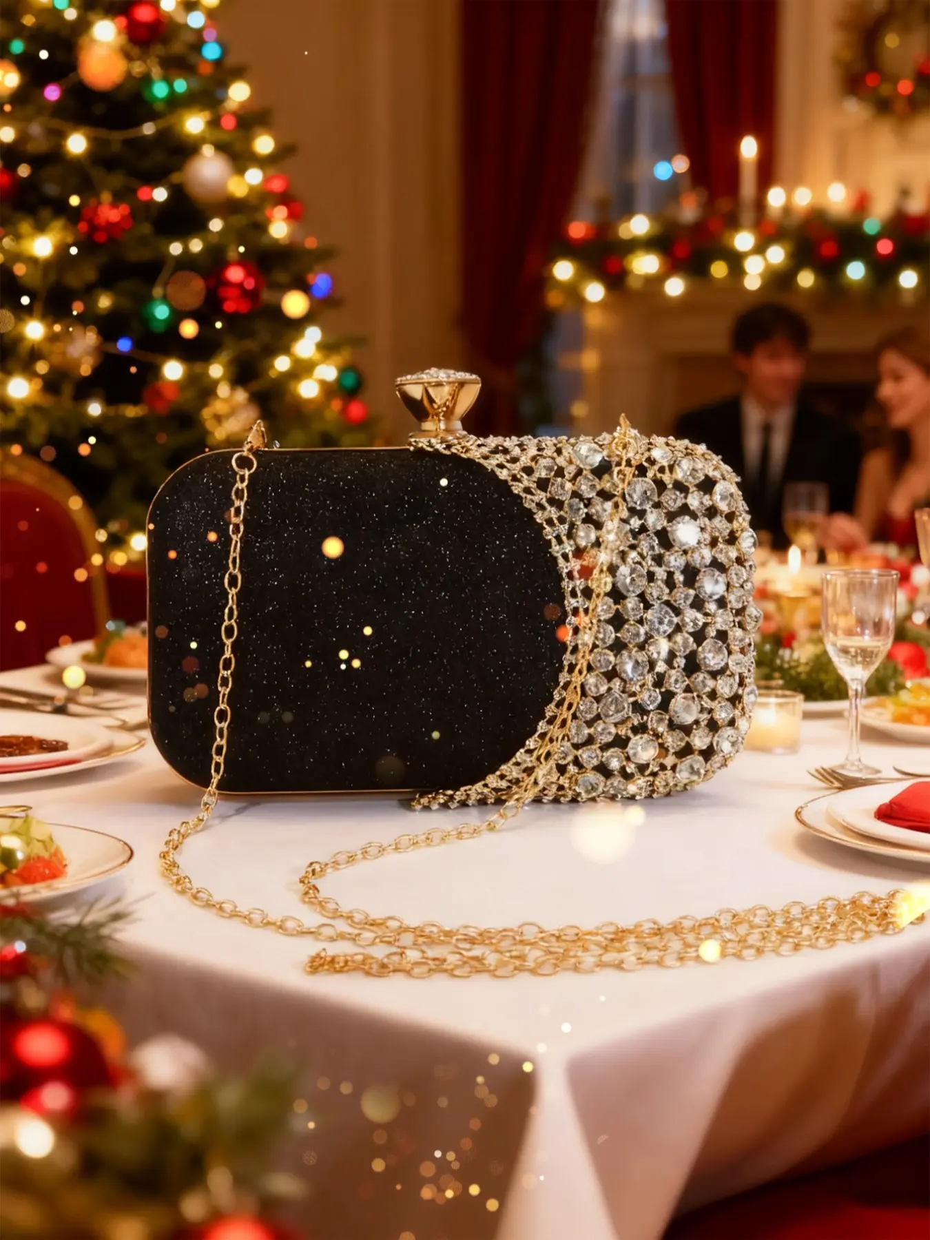 New Women's Evening Bag, Chain Shoulder Clutch, Elegant Clutch, Small Square Handbag, Fashionable Shoulder Clutch, Embellished Clutch, Evening Clutch Purse, Perfect for Weddings Parties Mother's Day Birthday Gifts
