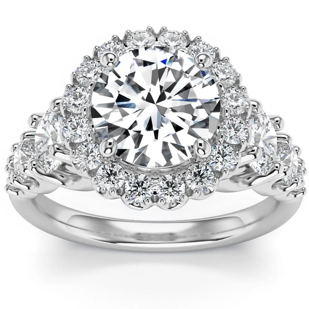 5Ct Halo Round Brilliant Cut Diamond Engagement Ring Lab Grown in 14k Gold
