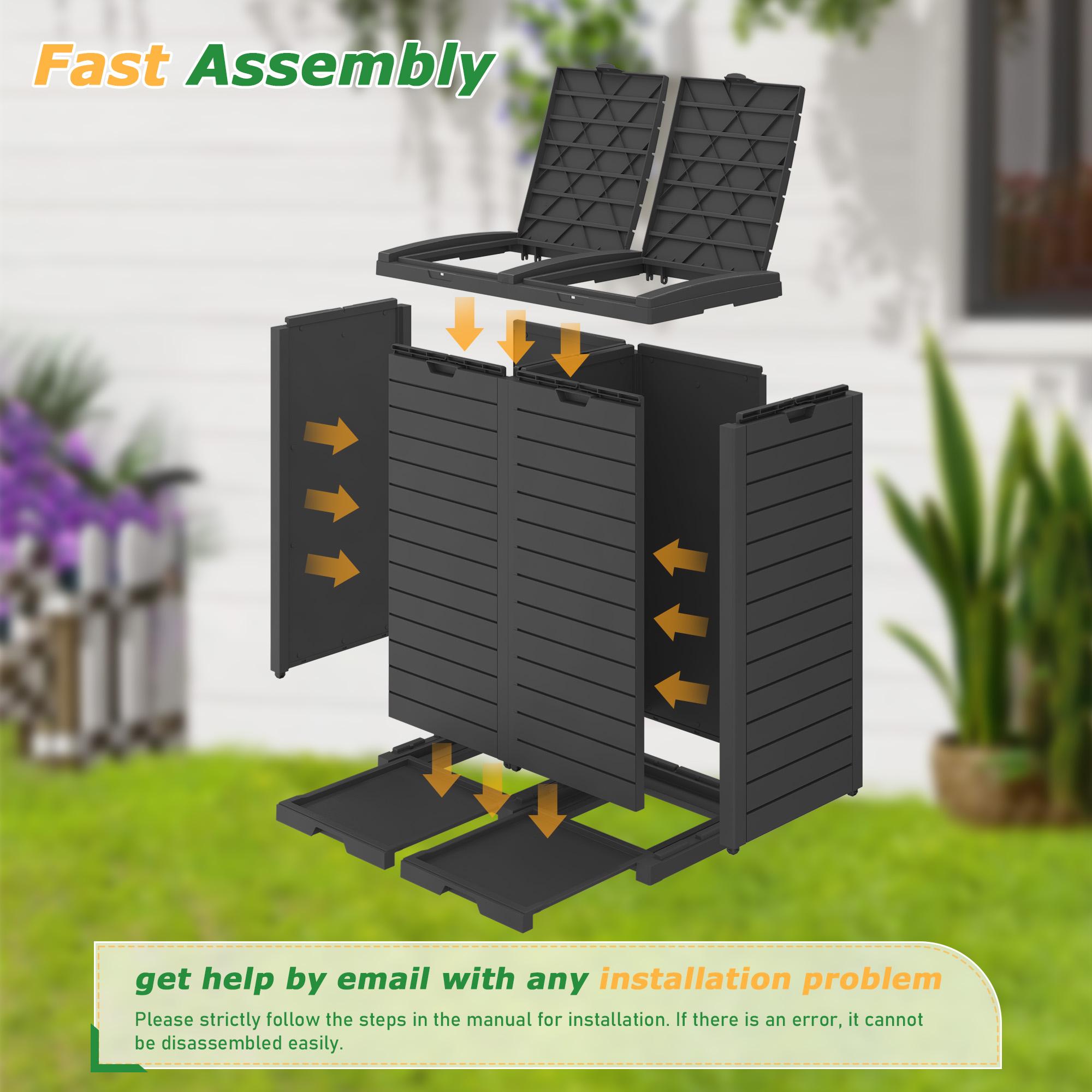 RIWENGO 62 Gallon Outdoor Trash Can Waterproof Garbage Can with Tiered Lid and Drip Tray Resin Outside Trash Bin for Patio Backyard Deck