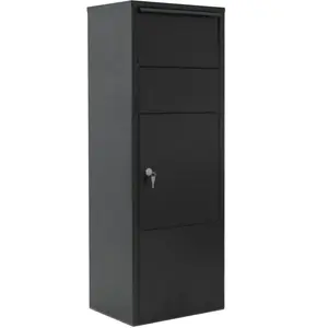 Heavy Duty Freestanding Parcel Mail Drop Box Organiser, 10.5in x 15.5in x 41.30in Black, Lockable Secure Door Storage Compartment, Weatherproof for Home & Business Express Mail Delivery