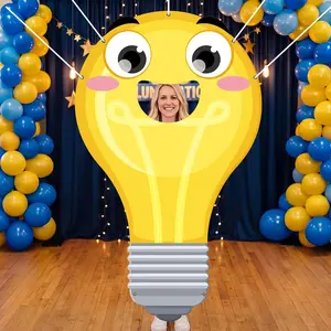 2D Flat Banner 1pc, Vbs 2026 Light Bulb Face Photography Props, Holiday Bible School Party Background, Funny Cartoon Photo Banner Decoration