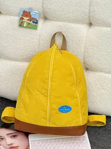 Trendy Mustard Corduroy Shell Backpack Unique Drawstring Bucket Bag for Students Commute Casual Outfit