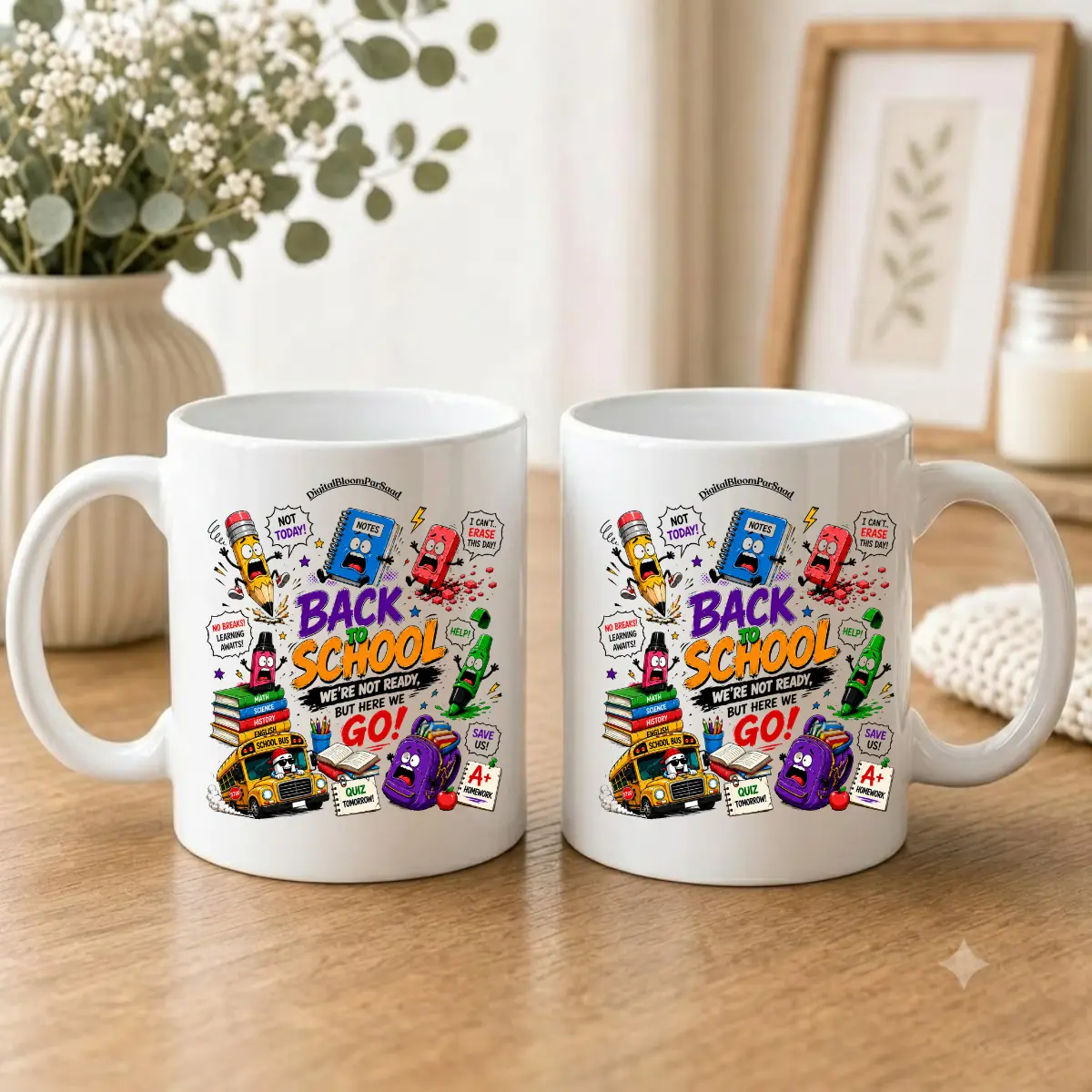 Back To School Were Not Ready Ceramic Coffee Mug, Funny Back To School Supplies Cartoon Mug, Funny Student Teacher Back To School Ceramic Mug, Double Sided Print Mug, Teacher Student School Gift For Men And Women