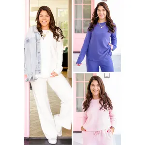 Brushed Waffle Knit Long Sleeve Top