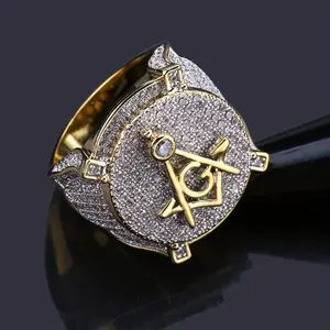 Stylish Men's Masonic Ring with Cubic Zirconia - Copper, Single Piece, AG, Trend