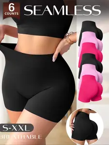 Women's High-Waisted Seamless Briefs Panties Set of 6, Soft Breathable Lightweight Non-Irritating, Slim-Fitting Casual All Seasons Underwear, Multi-Color Safety Pants