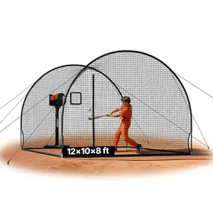 VEVOR Baseball Batting Cage, 12.0x 10.2x 7.6 FT Freestanding Portable Batting Cage, Hitting Cages with 4-Ply Knotless Polyester Pitching Machine Opening, Battings Cages Netting for Indoor Outdoor